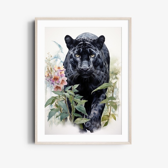Watercolor Black Jaguar Wall Art Print Unframed - Majestic Jungle Elegance - Picture 6 of 7